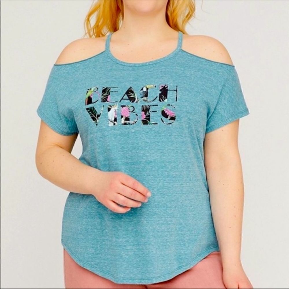 Lane Bryant Beach Vibes Blue Open Shoulder Top Size 18/20